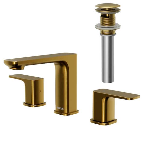 Karran Venda Widespread 2-Handle Three Hole Bathroom Faucet with Matching Pop-Up Drain in Gold