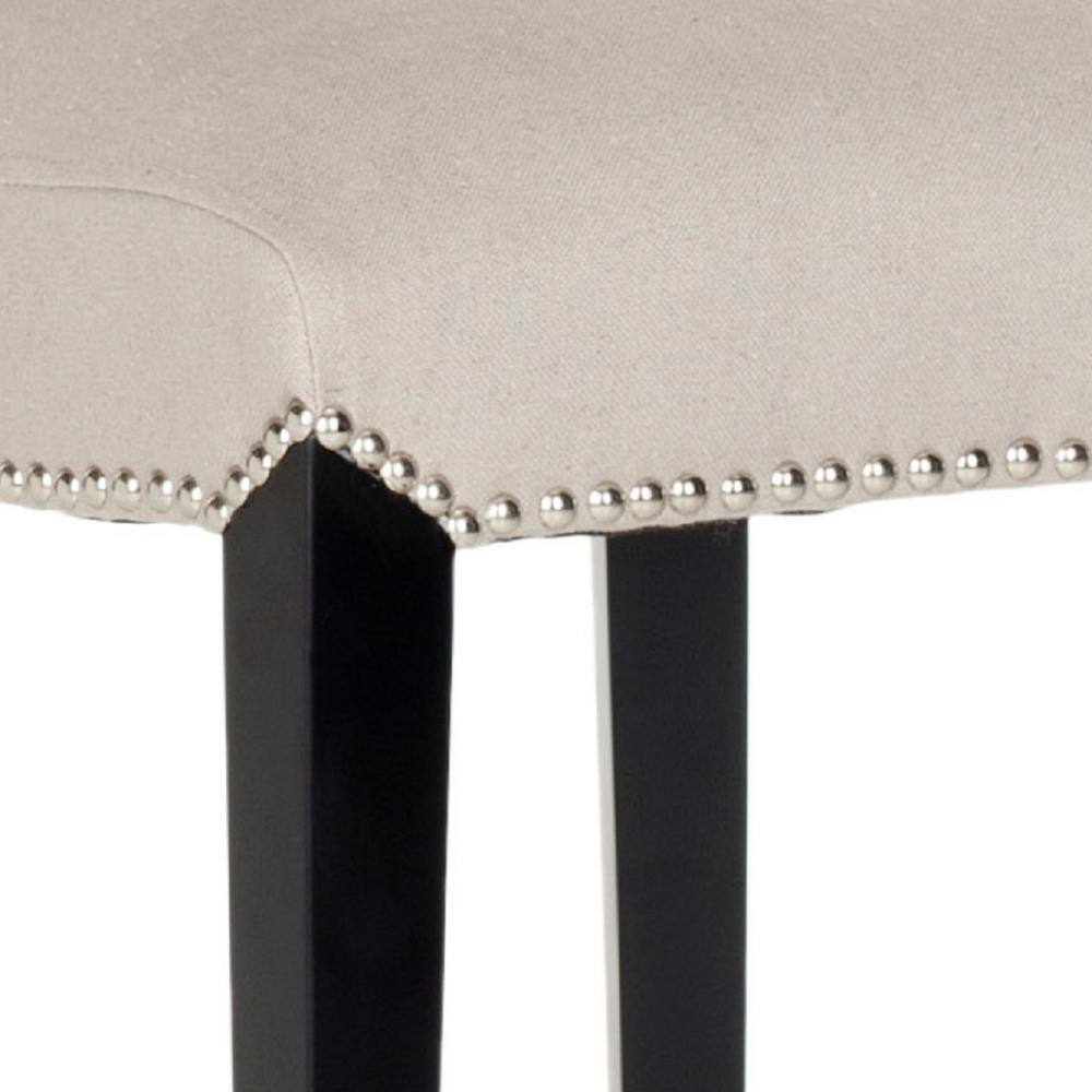 Transitional Beige Linen & Birch Wood Counter Stool with Nailhead Detail