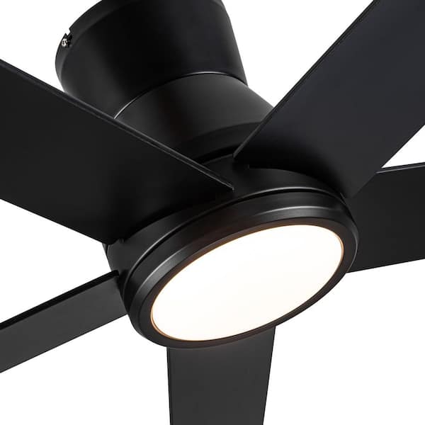 52 in. Indoor Matte Black 5 Durable ABS Blades Flush Mount Standard Ceiling Fan with LED Light Kit and Remote Control