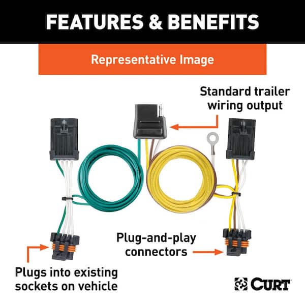 CURT Custom Vehicle-Trailer Wiring Harness, 4-Way Flat Output, Select Jeep  Wrangler TJ, Quick Electrical Wire T-Connector 55363 - The Home Depot