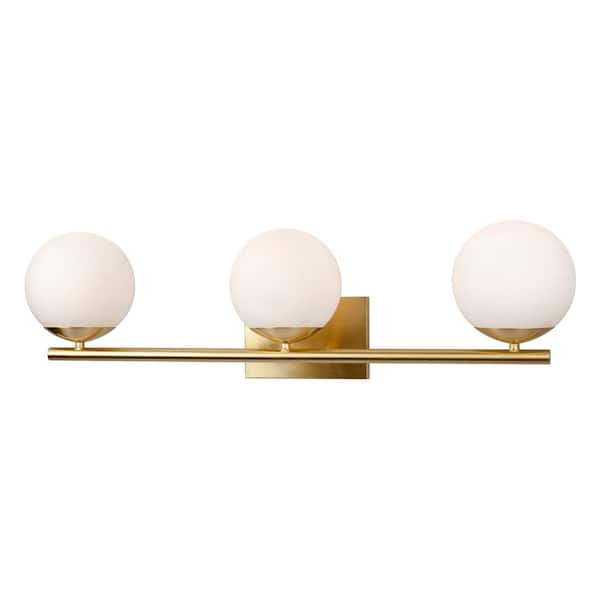 FORTE LIGHTING INC Farrell 3-Light Soft Gold Bath Vanity Light with Satin Opal Glass
