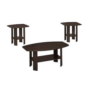 3-Piece 36 in. Espresso Medium Rectangle Wood Coffee Table Set with Shelf