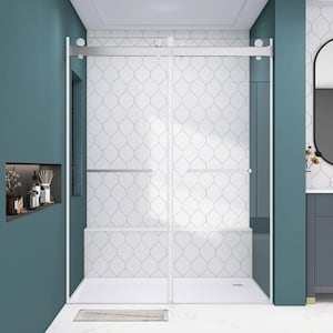 60 in. W x 79 in. H Soft Close Double Sliding Alcove Frameless Glass Shower Door in Brushed Nickel 3/8 in.Tempered Glass