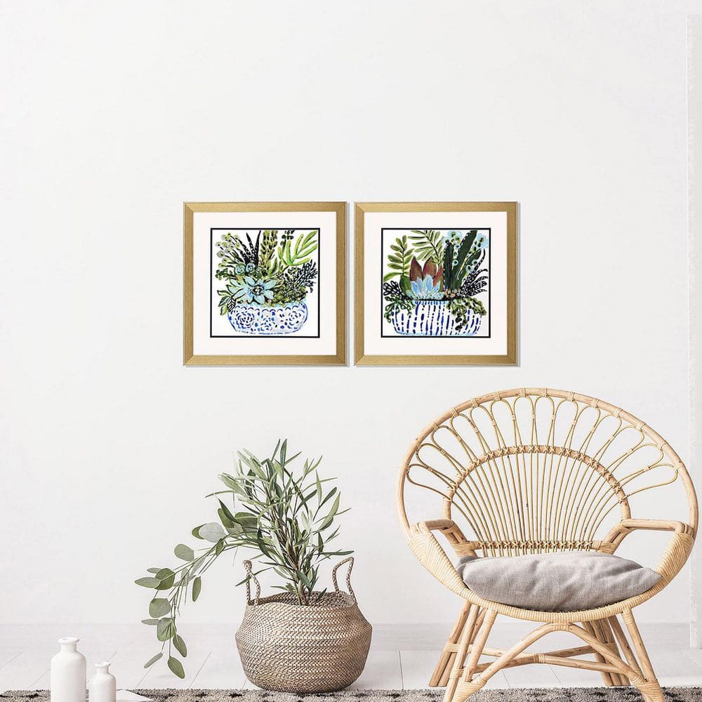 Modern Gold Framed Succulent Garden Prints, Set of 2