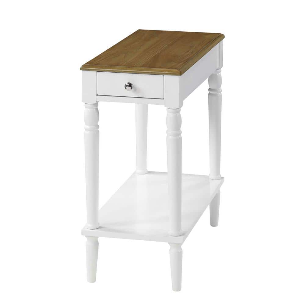 French Country Driftwood and White Wood Chairside Table with Storage