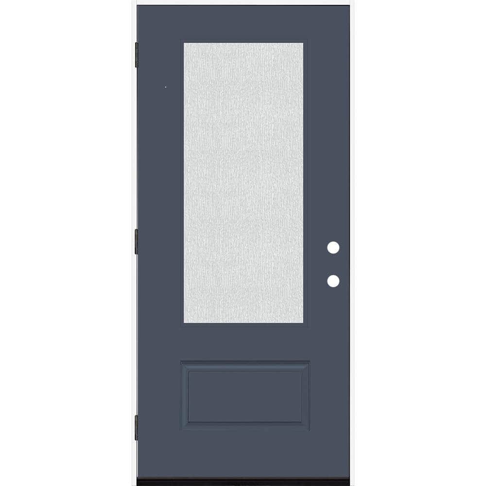 Legacy 36 in. x 80 in. 3/4 Lite Rain Glass RHOS Dark Denim Finish Fiberglass Prehung Front Door price history on PriceWatchPro