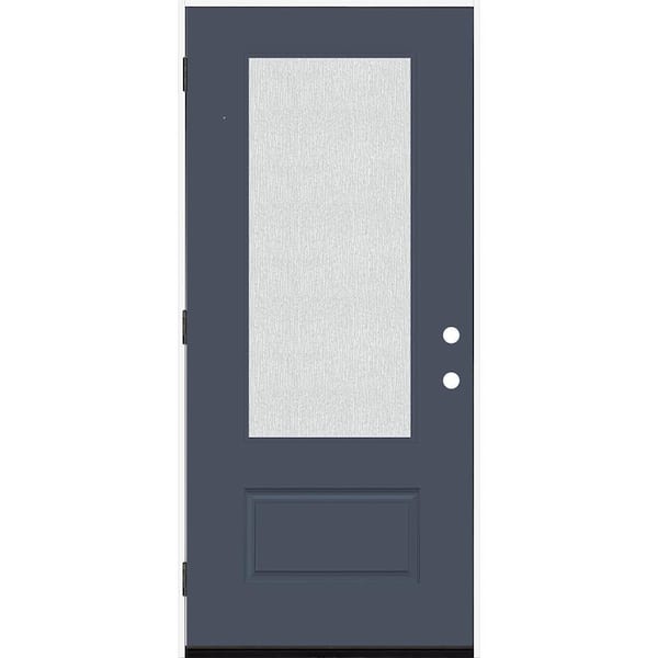 Legacy 36 in. x 80 in. 3/4 Lite Rain Glass RHOS Dark Denim Finish Fiberglass Prehung Front Door