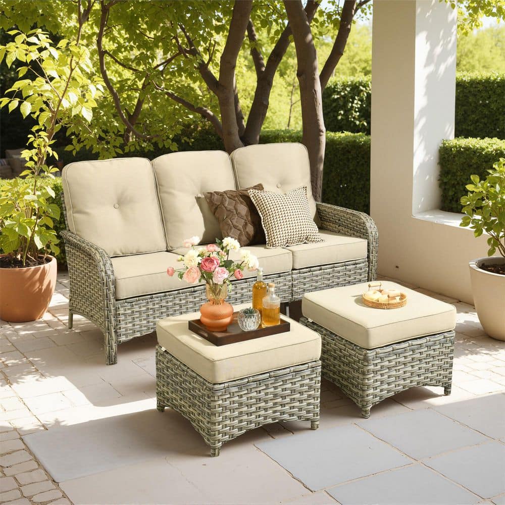 Cove Wicker Outdoor Patio Sofa with Beige Cushions and Ottoman price history on PriceWatchPro