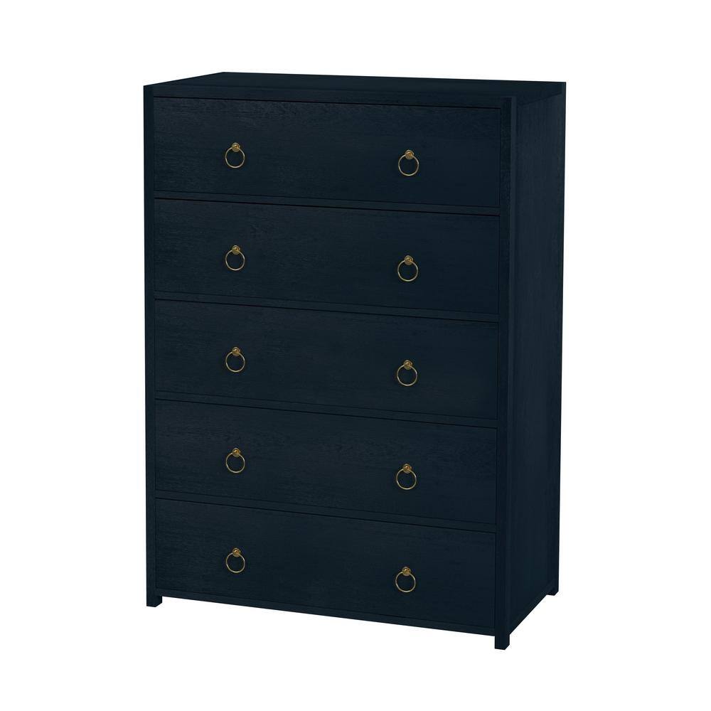 Navy Blue Acacia Wood 5-Drawer Vertical Dresser