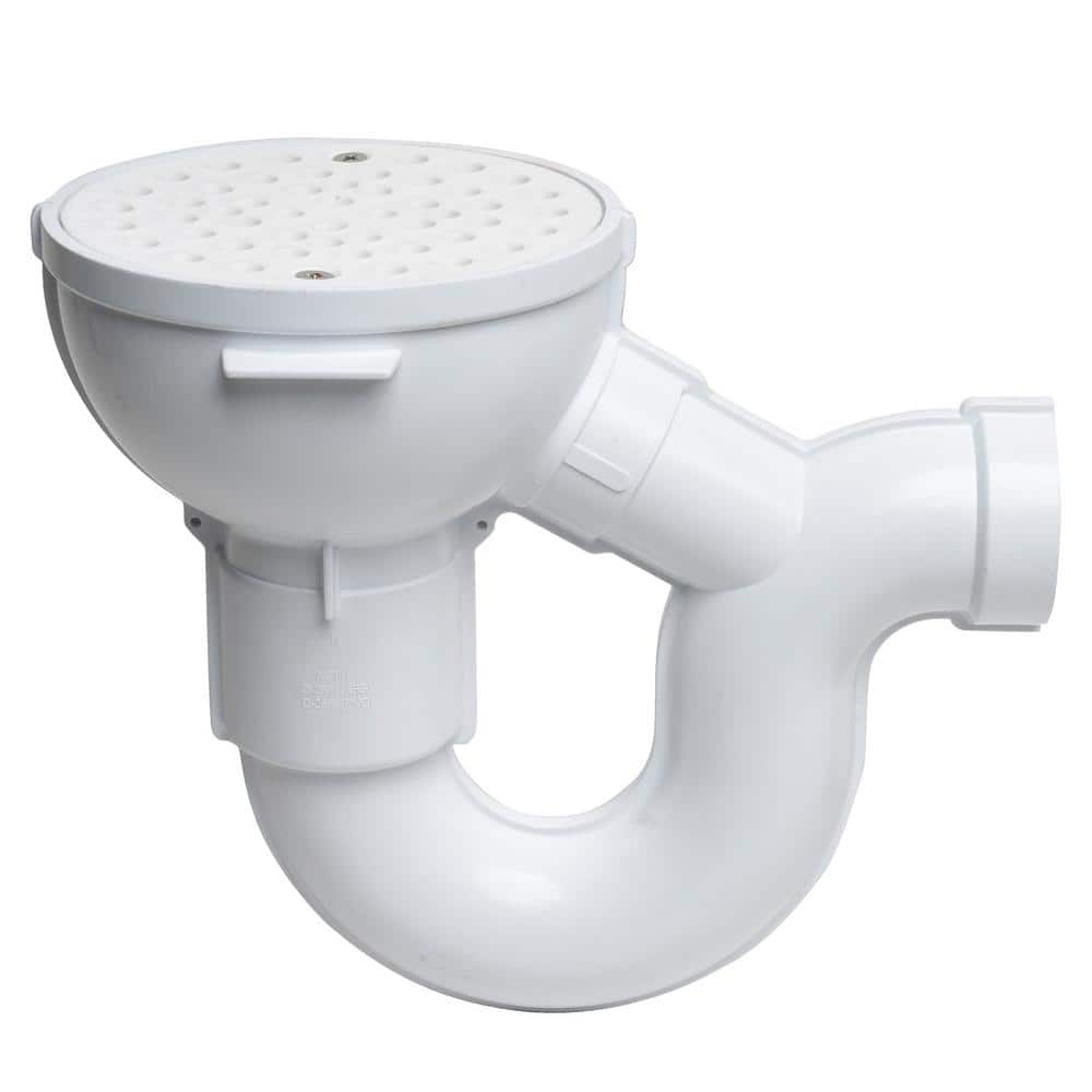 UPC 038753427249 product image for Round White PVC Floor Drain with P-Trap, Cleanout and Screw-In Drain Cover | upcitemdb.com