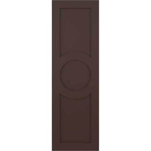 Ekena Millwork True Fit 12 in. x 68 in. PVC Center Circle Arts and Crafts Fixed Mount Flat Panel Shutters Pair in Raisin Brown