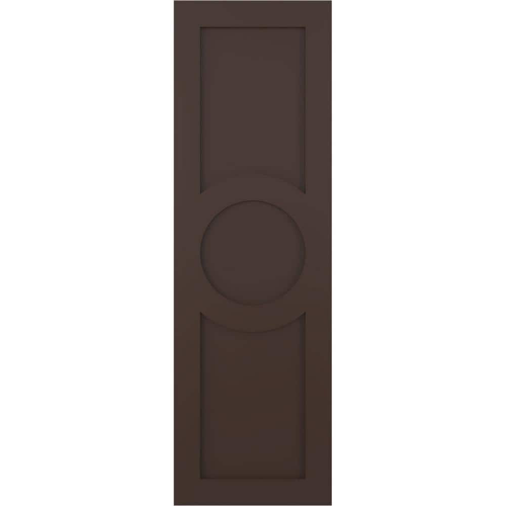 True Fit 18 in. x 80 in. PVC Center Circle Arts and Crafts Fixed Mount Flat Panel Shutters Pair in Raisin Brown price history on PriceWatchPro