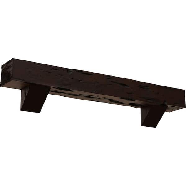 Ekena Millwork 8 in. x 10 in. x 7 ft. Pecky Cypress Faux Wood Fireplace Mantel Kit with Breckinridge Corbels, Premium Hickory