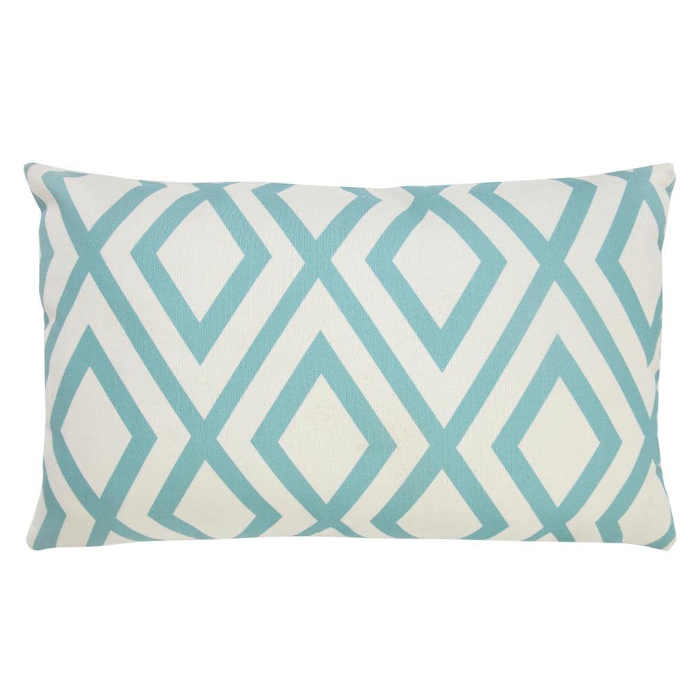 Contemporary Diamond Aqua Blue/Off-White 14 in. x 20 in. Lumbar Indoor/Outd