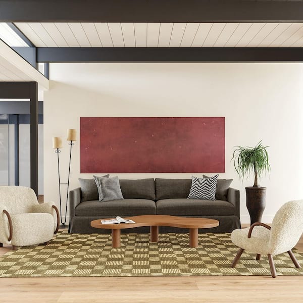 Quince Checkered Wool Olive 5 ft. x 8 ft. Indoor/Outdoor Patio Area Rug