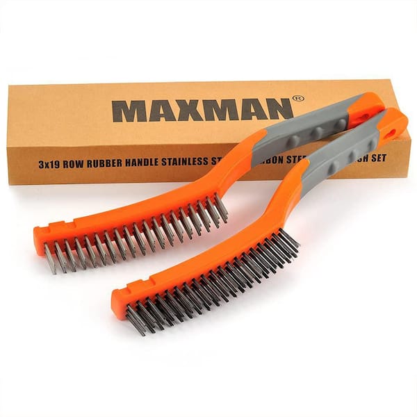Large Heavy Duty Wire Brushes Set for Rust Concrete Paint Removal, Stainless and Carbon Steel Bristles, 14-Handle, 2-Pcs