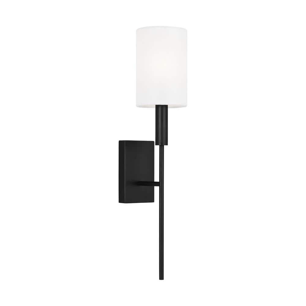 Black Steel Dimmable Wall Sconce with White Drum Shade