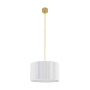 Regan 21-In 4-Light Brass Chandelier with White Pleated Lampshades.