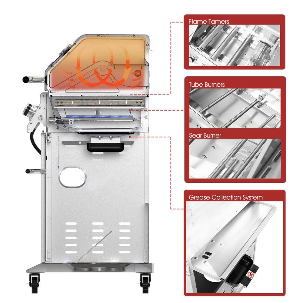 Stainless Steel 4-Burner Propane Gas Grill with Side Burner