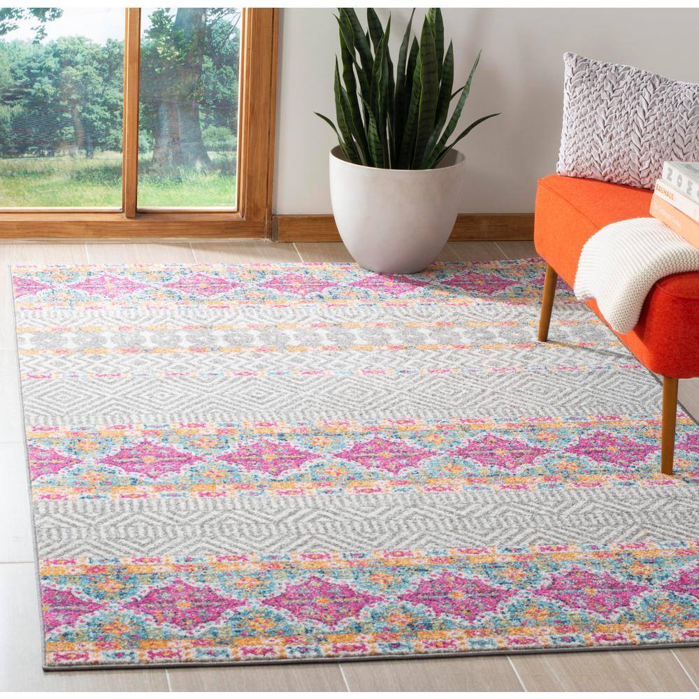Ivory & Grey Boho Chic Synthetic Reversible Area Rug - 2'3" x 4'