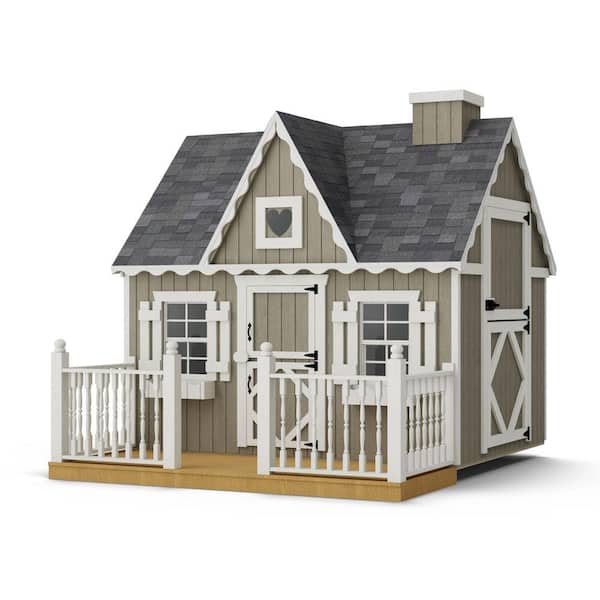 Little Cottage Co. 6 ft. x 8 ft. Victorian Outdoor Wood Playhouse with Floor, Deck and Rail