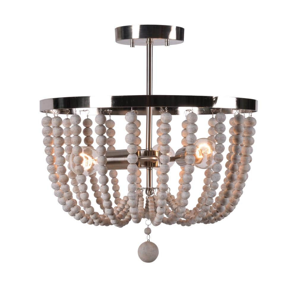 Dumas 15.93 in. 3-Light Brushed Steel Semi-Flush Mount with Wood/Bamboo Shade price history on PriceWatchPro