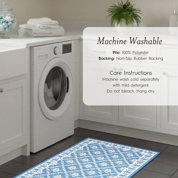 Laura Ashley Merley 2 ft. x 4 ft. Woven Blue Floral 2-Piece Set