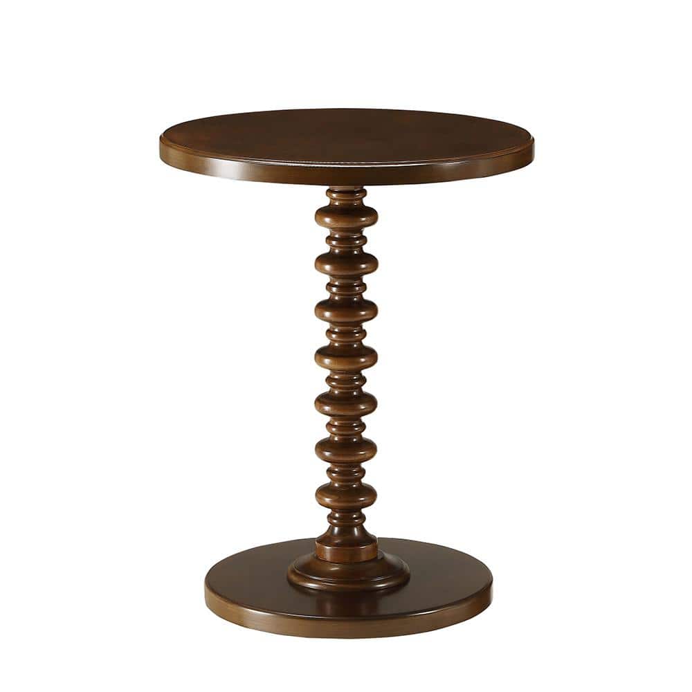 Walnut Brown Round Wood Side Table with Turned Support