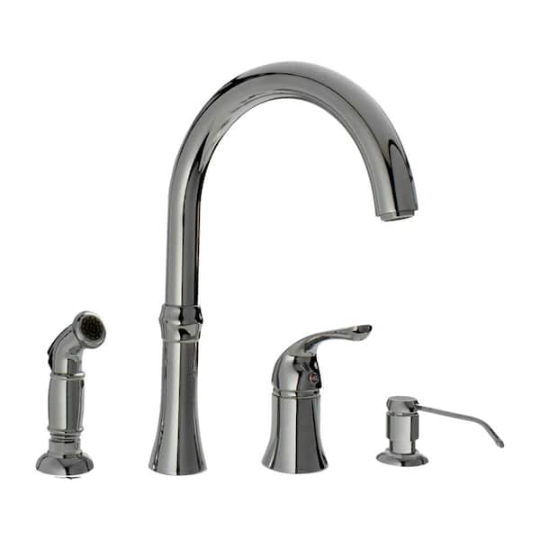 MR Direct 4-Hole Single-Handle Standard Kitchen Faucet with Side Spray and Soap Dispenser in Chrome