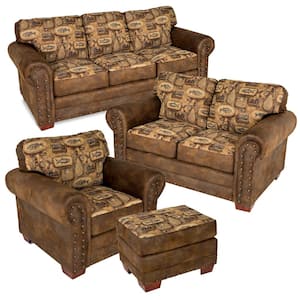 River Bend 4 Piece River Bend Tapestry Brown Pinto Microfiber Living Room Set