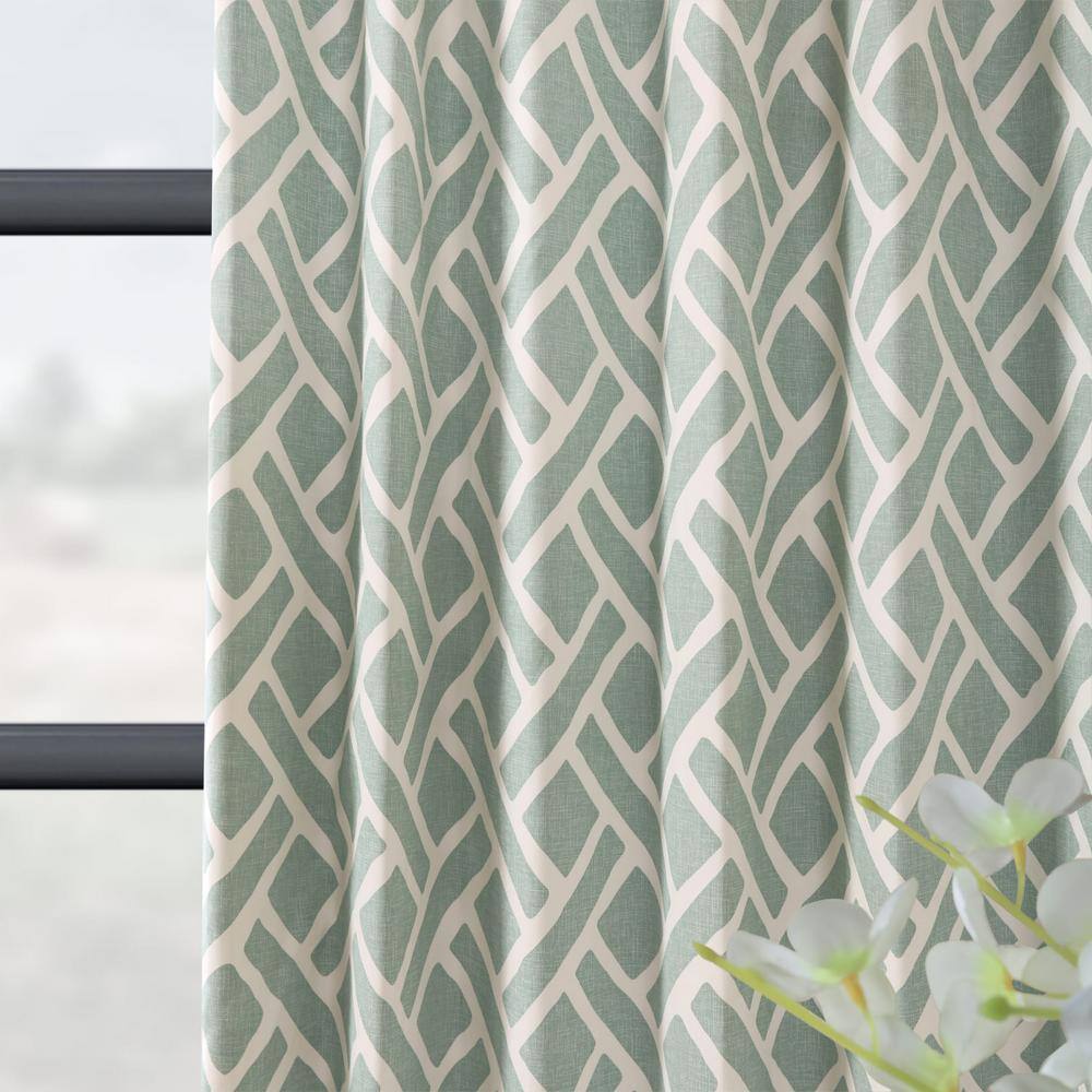 Aqua Geometric Cotton Room-Darkening Curtain Panel, 50" x 108"