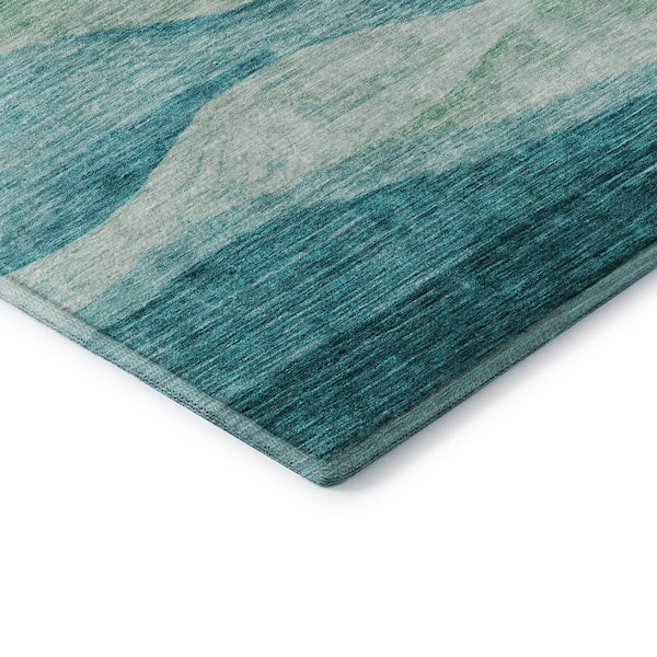 Mayfield Premium Machine Washable Abstract AMF1141 Teal 2 ft. 3 in. x 7 ft. 6 in. Runner Rug