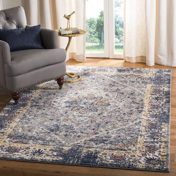 Evoke Gray/Navy 8 ft. x 10 ft. Floral Medallion Area Rug