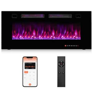 42 in. Wall-Mounted Ultra-Thin Electric Fireplace TV Stand and Recessed Fireplace Heater in Black