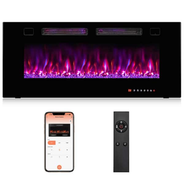 Costway 42 in. Wall-Mounted Ultra-Thin Electric Fireplace TV Stand and Recessed Fireplace Heater in Black