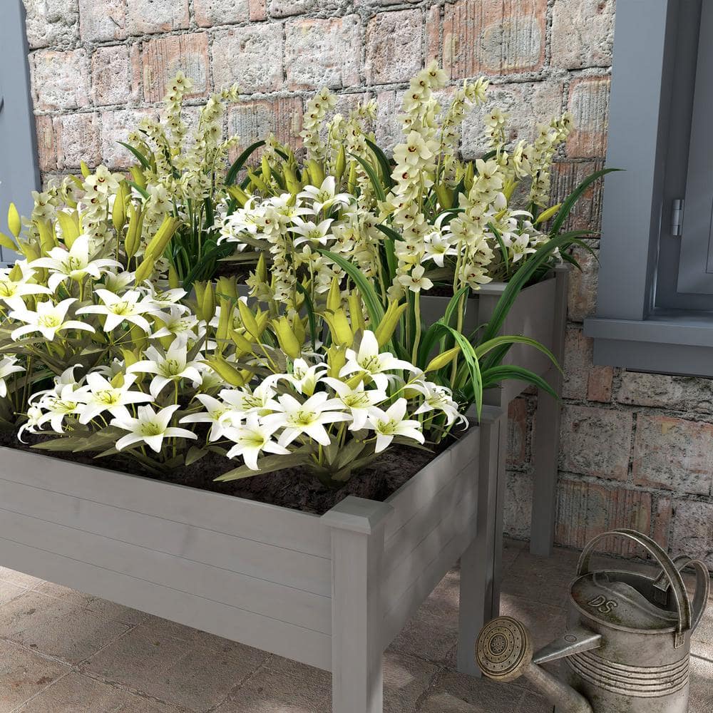 Gray Fir Wood 2-Tier Raised Garden Bed Planter