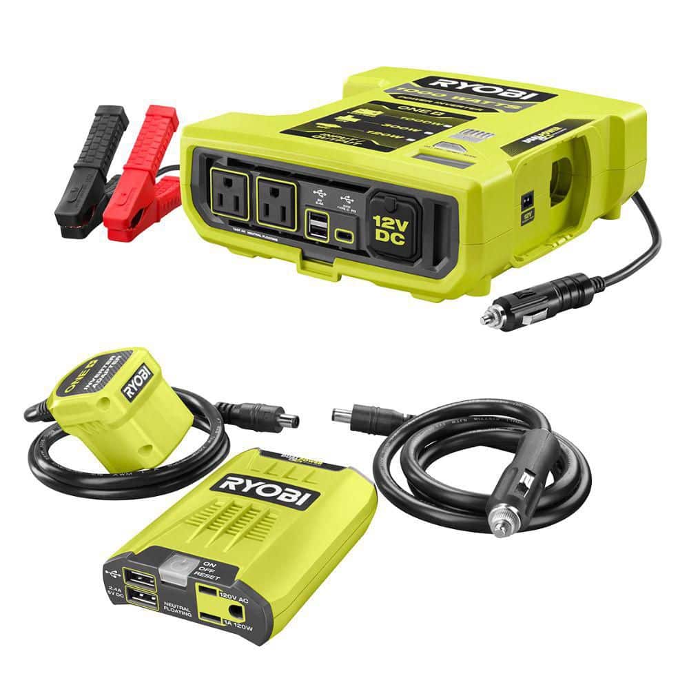 RYOBI ONE+ 18V 1000-Watt Max 12-Volt Automotive Power Inverter & 18V ...