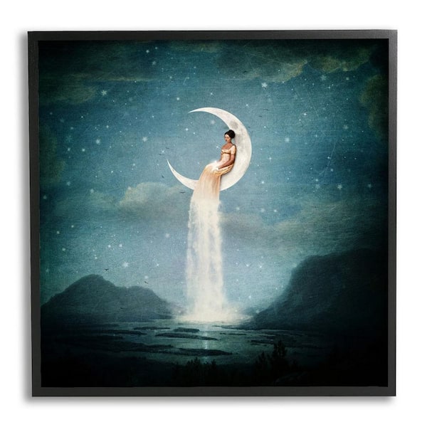 The Stupell Home Decor Collection Mountainous Ocean Landscape Moon Dress Waterfall by Paula Belle Flores Framed People Art Print 24 in. x 24 in.