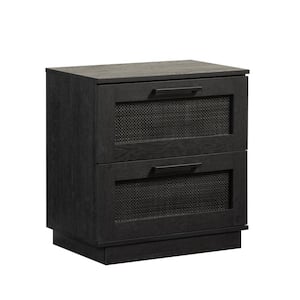 Tiffin Line Raven Oak 2-Drawer 23.465 in. W Nightstand with Framed Ratan Drawer Fronts
