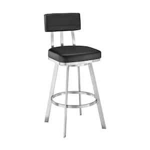 33 in. Black and Chrome Low Back Metal Frame Counter Stool with Faux Leather Seat