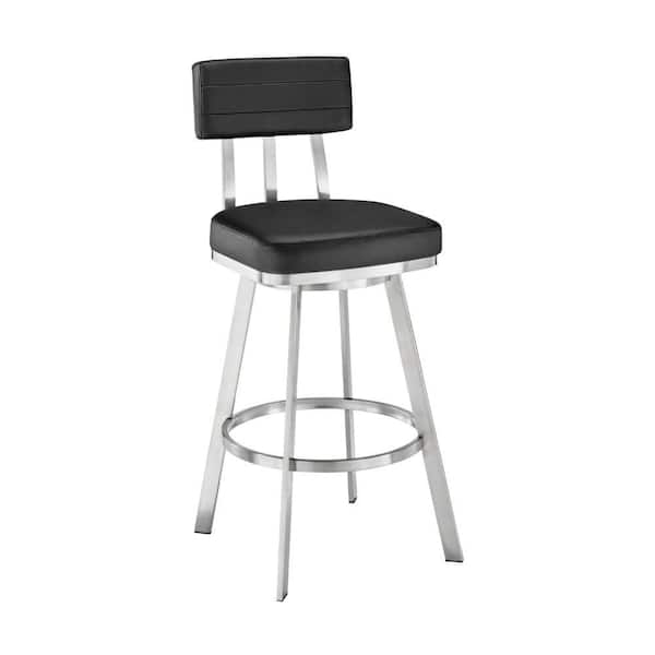 Benjara 33 in. Black and Chrome Low Back Metal Frame Counter Stool with Faux Leather Seat