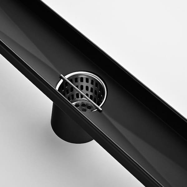 24 in. Linear Shower Drain with Leveling Feet in Matte Black