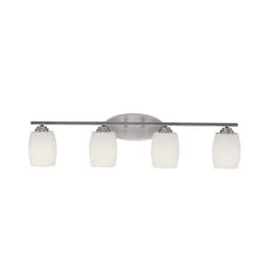 Eileen 33.75 in. 4-Light Brushed Nickel Contemporary Bathroom Vanity Light with Etched Glass Shade