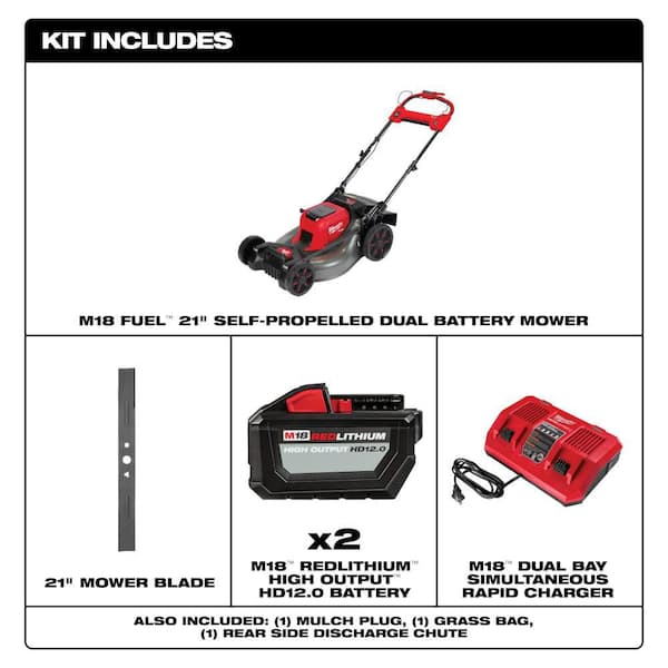 M18 FUEL Brushless Cordless 21 in. Walk Behind Dual Battery Self-Propelled Mower w/(2)12Ah Batteries & Replacement Blade