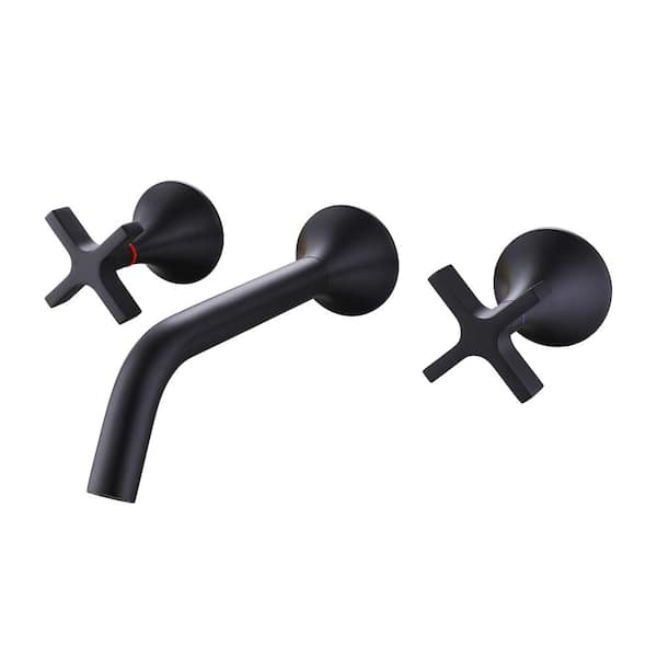 Tomfaucet 2-handle Wall Mounted Faucet Bathroom Sink Faucet in Matte Black