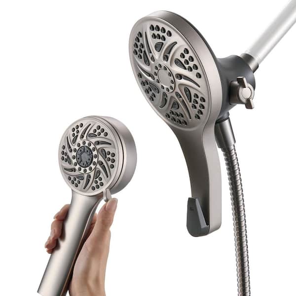 2-In-1 6-Spray Wall Mount 5 in. Dual Shower Head and Handheld Shower Head with 70 in. hose 2.5 GPM in Brushed Nickel