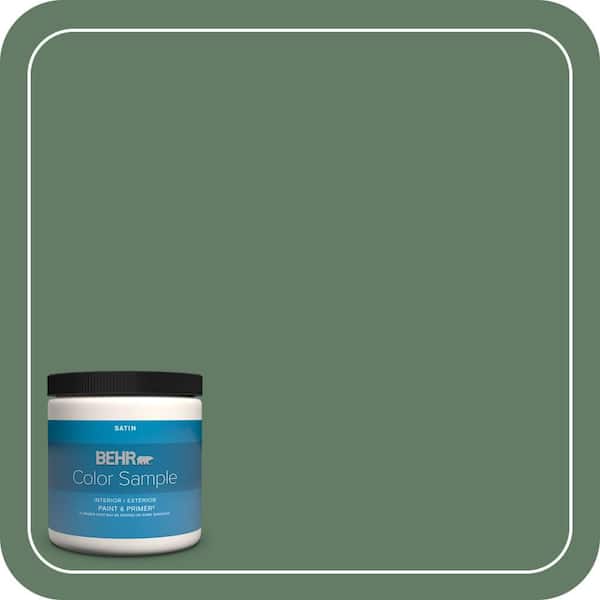 BEHR PREMIUM PLUS 8 oz. #S410-6 Greener Pastures Satin Enamel Interior/Exterior Paint & Primer Color Sample