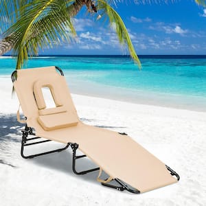 Outdoor Iron Folding Chaise Lounge Chair Bed Adjustable Beach Patio Camping Recliner
