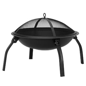 22 in. W x 18.1 in. H Foldable Round Metal Wood Burning Fire Pit in Black
