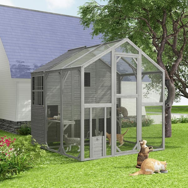 Large Catio Outdoor Cat Enclosures Wooden Cat House with Sleeping Houses,Cat Cage Kitten Condo-Backyard Run Cage for Pet